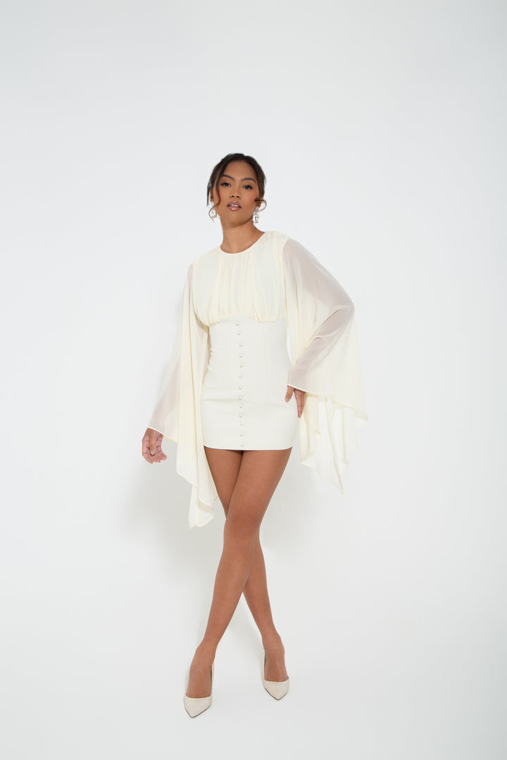 Connie Bell Sleeves Mini Dress In Off White