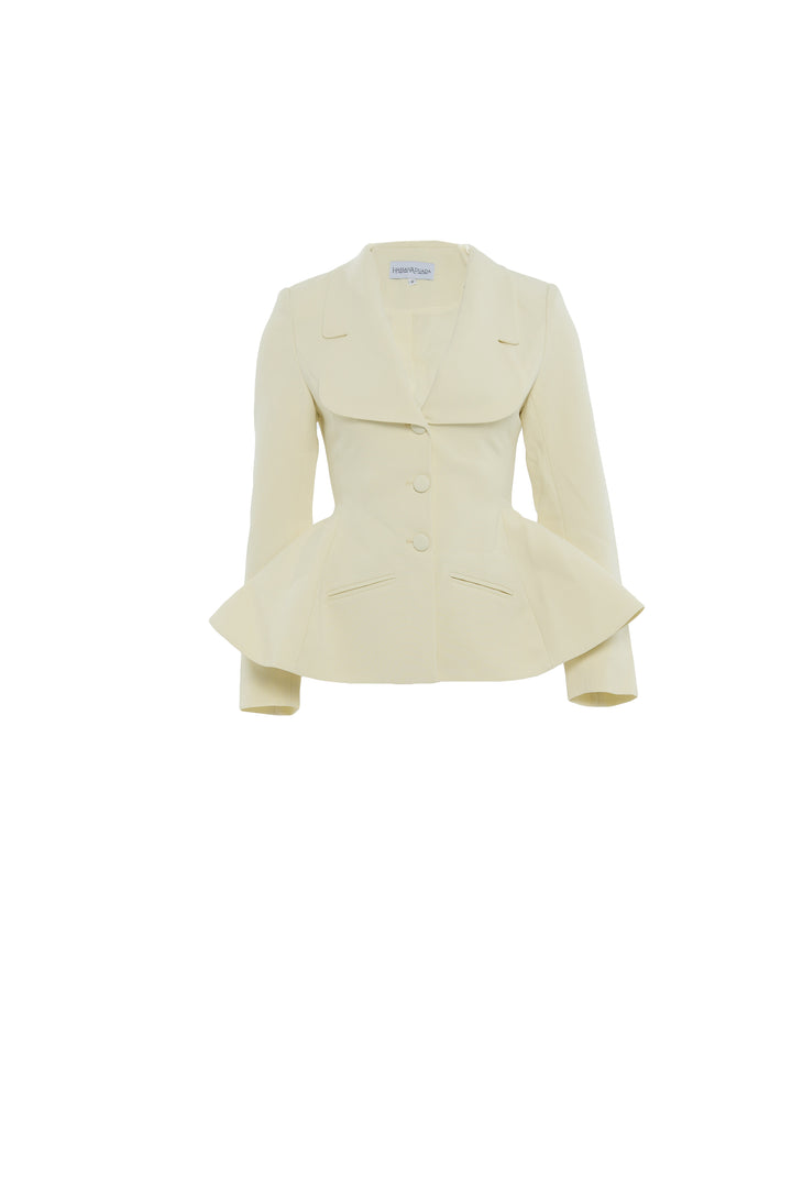 Hassana - Peplum luxurious Structured Crepe Blazer- In Off White